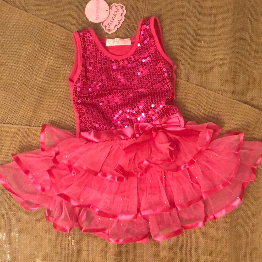 Popatu Hot Pink Dance Dress with Multi-Layer